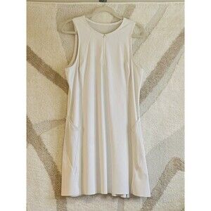 Athleta Match Point Tennis Dress XL White Mesh Back Pockets Zip Athleisure Golf